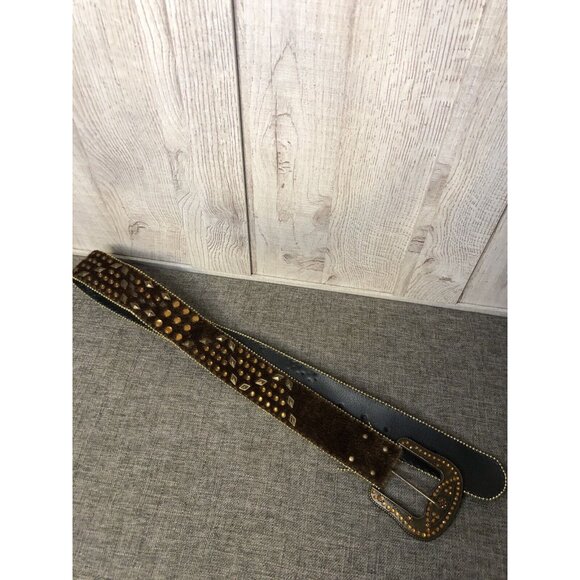 Studded Rhinestones Gold Color Trim Hair Accent Western Belt Cowgirl Rodeo Horse - Picture 2 of 4